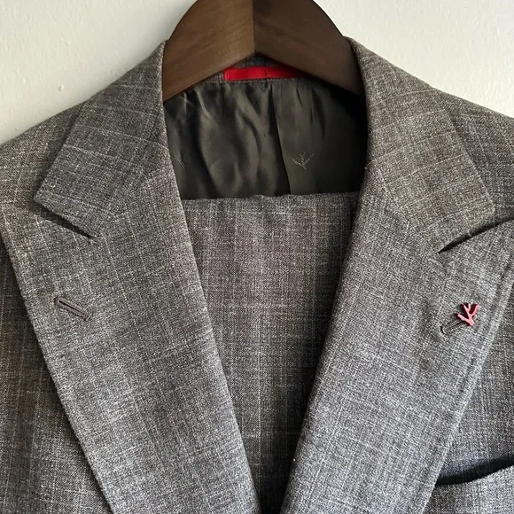ISAIA Silk Wool Double Breasted Windowpane Taupe Suit EU52 - Picture 3 of 11
